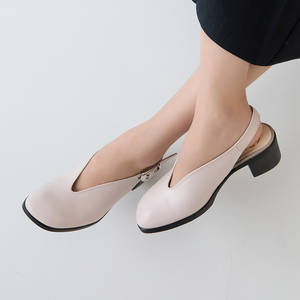 [JSHOE] Handmade Genuine Cowhide Lemon Square Toe Slingback <b>Shoes</b> 5cm Block <b>Heel</b> Comfortable Women Pumps - Product Image 2