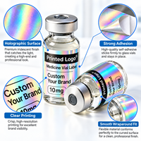 Étiquette autocollante personnalisée pour flacon en verre, holographique argentée, étiquettes de bouteille autocollantes, étanches, imprimées sur mesure, étiquette de flacon de médicament ODM
