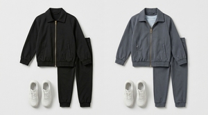 Conjunto deportivo informal gris para niños, chaqueta con cierre y cuello vuelto y pantalones largos con bolsillos laterales - Product Image 4