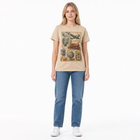 T-shirt personnalisé vintage avec imprimé de voyage et motif estampé, en coton, pour hommes et femmes, style streetwear décontracté, Nouveauté 2026, Fabrication OEM ODM