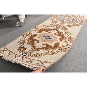 พรมตุรกีวินเทจ2x11.1ft ลาเท็กซ์ขนสัตว์ลาเท็กซ์สำหรับวัยรุ่นการเย็บปะติดปะต่อกันบริเวณกว้างสีน้ำตาลเบจแบบชนบทแฮนด์เมด - Product Image 5