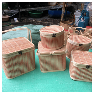 Panier en bambou tissé traditionnel, boîte cadeau du Vietnam, cadeau écologique et pique-nique, boîte cadeau tissée avec poignée pour le Nouvel An lunaire - Product Image 5