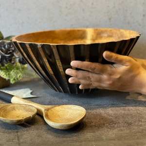 Bol de service en bois de manguier sculpté à la main avec cuillères Superbe bois de manguier Idéal Cadeau Déco Noir - Product Image 5