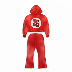 Chándal de cremallera roja de Spandex de poliéster de 365 GSM Premium con chándales de logotipo personalizado de transferencia de calor de telaraña de diamantes de imitación para invierno - Product Image 2