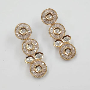 Pendientes de Kundan y perlas colgantes tradicionales y de moda chapados en oro indio para mujeres y niñas, conjunto de joyería - Product Image 1