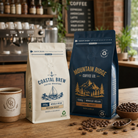 Sacs à café personnalisés AT PACK 250g 500g en PE et PE simple couche avec valve et fermeture éclair refermable pour l'emballage de grains de café torréfiés