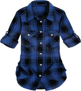 Camisa de Franela de Algodón Larga para Mujer, Talla Grande, Otoño 2025, Estilo Casual a Cuadros con Elementos de Diseño Modernos y Funcionales - Product Image 1