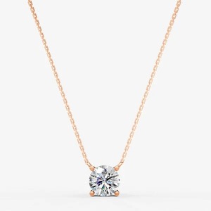 Pendentif solitaire rond classique en diamant de laboratoire cultivé, 0,90 carat EF-VVS2, fabriqué en or massif 14 carats, bijoux fins, cadeau - Product Image 1