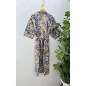 Robe Kimono en Coton à Imprimé Floral Légère et Élégante pour l'Été, Peignoir à Col Mandarin Respirant et Confortable, OEM/ODM - Product Image 1