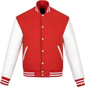 เสื้อแจ็กเก็ตทีมโรงเรียนผ้าวูลผสมกับแขนเสื้อหนัง PU ปักโลโก้ - Product Image 1