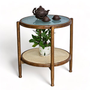 Exquisite Asian Oak Wood <b>Side</b> <b>Table</b> with High Quality <b>Glass</b> Top STT031 - Product Image 1