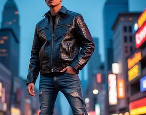 Python chaqueta de cuero de los hombres de tamaño personalizado chaqueta de motorista de cuero Hombre personalizado al por mayor - Product Image 1
