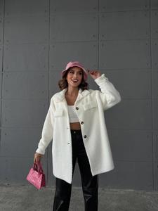 Chaqueta de felpa con solapa informal suelta Cordero Fleece Single manga larga Breasted Mujeres Camisa larga Otoño Invierno Negro - Product Image 4