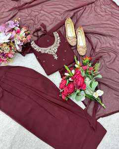 ชุดแต่งกายชาวปากีสถานแบบใหม่ผ้าจอร์เจียประดับบานผ้าทอลายดอก - Product Image 5