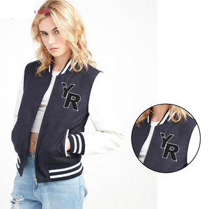 Vêtements d'automne pour femmes Manteau d'uniforme de baseball avec broderie de lettres Veste universitaire de poche Service OEM Logo personnalisé - Product Image 5