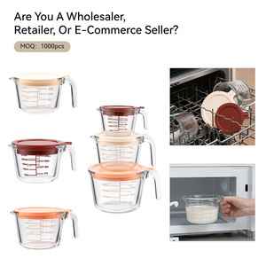 Ensemble de tasses et de carafes doseuses <span class=keywords><strong>en</strong></span> <span class=keywords><strong>verre</strong></span> borosilicate écologique de 500 ml/1 L avec couvercle, passe au lave-vaisselle, pour la cuisine à domicile - Product Image 2