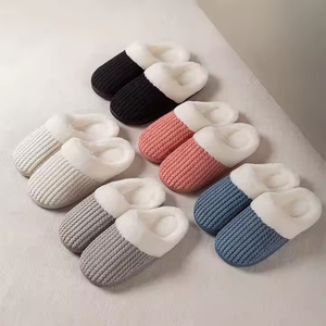 Chaussons d'intérieur décontractés pour femmes, en coton chaud, avec dessus en cuir de vache, chaussures élégantes pour la marche en hiver - Product Image 3