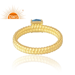 แหวนพลอยบุษราคัมสีฟ้าธรรมชาติชุบทอง18K 925เงินสเตอร์ลิงสำหรับผู้ผลิตเครื่องประดับชั้นดี - Product Image 2