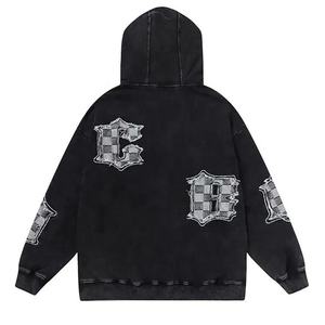 100% algodón Unisex Vintage Sun Faded Distress bordado pulóver Sudadera con capucha impreso Puff ropa Joggers entrenamiento gimnasio sudaderas con capucha - Product Image 2