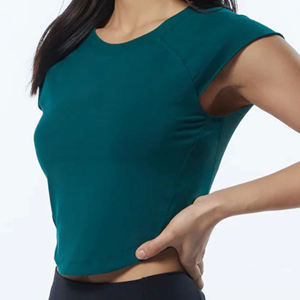 Camiseta de cuello redondo para mujer, prenda de vestir, de algodón y LICRA 95%, ajustadas y escote en forma de raglán con mangas, con dobladillo redondo de terciopelo, 5% - Product Image 5