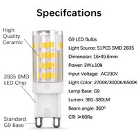 Ampoules LED G9 3W sans scintillement, blanc chaud, pour la maison, ampoules à économie d'énergie, ampoules de type maïs