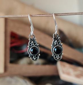 Boucles d'oreilles classiques faites à la main 925 bijoux en argent massif pour femmes 925 argent Sterling noir Onyx pierres précieuses Boho Style boucles d'oreilles cadeau - Product Image 3