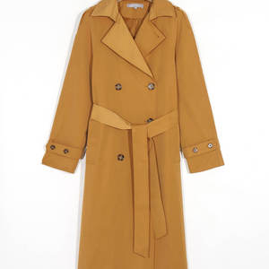 Abrigo largo de mujer con solapa cruzada y botones de cristal, tejido, moderno, bordado, teñido liso, cortavientos y transpirable - Product Image 6