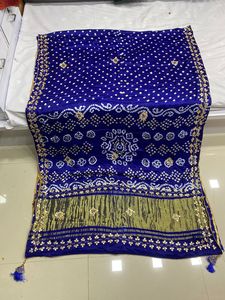 Belle nouvelle Pure Gaji soie Saree main Bandhej Lagdi Patta Zariweaving Pallu Original main Gottapatti travail tenue de soirée - Product Image 3