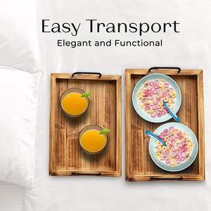 Besti Lot de 2 plateaux de service en bois vintage rustiques élégants avec poignées en métal Design de ferme élégant recyclable - Product Image 3