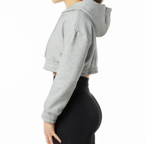 Estilo de las mujeres de manga larga cuello Crop Top Sudadera con capucha pulóver sudadera logotipo personalizado bordado moda señoras abrigos en blanco - Product Image 2