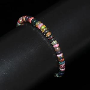 925 <b>Sterling</b> <b>Silver</b> Smooth Rondelle Black Opal <b>Bead</b> <b>Bracelet</b> Fine Beaded Natural Gemstone Jewelry Personalized Gift for Her - Product Image 1
