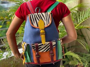 Recycled Leather Backpack <b>Animal</b> Print Backpack Color Full Leather Backpack - Product Image 3