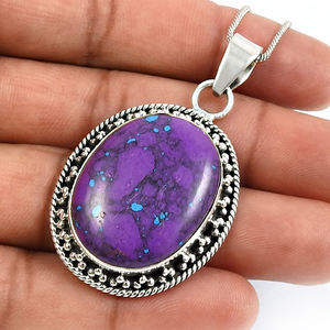 Amazing <b>Purple</b> Copper Turquoise Gemstone Handmade Oval Shape Pendant 925 Sterling Silver Custom Jewelry Wholesale Factory Price - Product Image 3