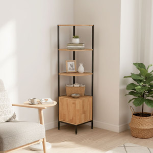 Étagère d'angle murale en bois naturel KGT68017 avec tiroirs à cadre en fer, type support, pour la maison, le salon, la salle de bain, la cuisine, le rangement de bijoux - Product Image 3