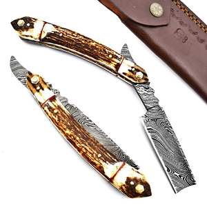 Maquinilla de afeitar de acero de Damasco hecha a mano personalizada, recta, plegable, lista para afeitar, cuchillos de hoja de peluquero, soporte OEM para cuerno, uso Industrial DIY - Product Image 3