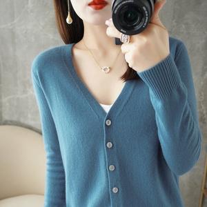 <b>Women's</b> Long Sleeve V-Neck Versatile Casual <b>Cardigan</b> Knitted <b>Sweater</b> Jacket with Front Logo for Spring Autumn & Winter - Product Image 3