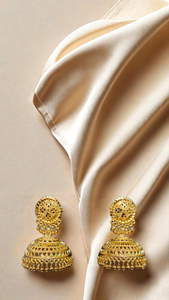 Comprar conjunto de pendientes con diseño tradicional 22CT chapado en oro Jhumka estilo pendientes joyería para mujeres desgaste por los exportadores - Product Image 3
