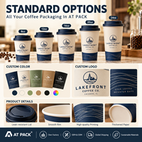 AT PACK Gobelets à café jetables personnalisés, fournitures d'emballage pour café, gobelets en papier, gobelets en PET, sacs à emporter, ensemble de contenants alimentaires