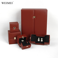 Boîte à bijoux WEIMEI Logo personnalisé Boîte à bracelet de luxe en cuir rouge à double ouverture Boîte d'emballage de collier de grande taille pour bijoux fins