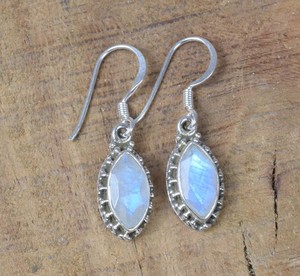 925 Sterling Silver Bohemian Style Drop <b>Earrings</b> Faceted Rainbow <b>Moonstone</b> Wedding Jewelry Cute Cut Stone Gift for Women - Product Image 1