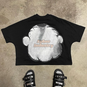 Stylish Boxy Cropped <b>Black</b> <b>T</b>-<b>Shirt</b> for Men 250 GSM Heavyweight Cotton Custom Plus Size Loose Fit with Screen Printing - Product Image 4