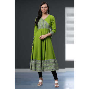 Kurta ผ้าฝ้ายพิมพ์ลายผู้หญิง Angrakha สไตล์ - Product Image 4