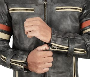 Chaqueta de cuero desgastado de la chaqueta de la motocicleta de la vendimia de Cafe Racer | Chaqueta de la motocicleta de los hombres desgastados por Maximize Wear - Product Image 2