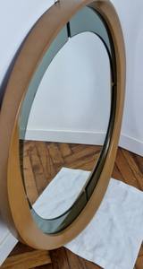 Vintage 1970s Italian <b>Round</b> <b>Wooden</b> Wall <b>Mirror</b> Smoked Glass Mid-Century Modern - Product Image 4