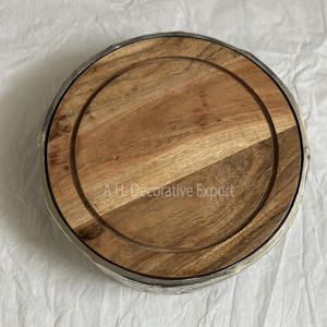 New Trending Aluminium and <b>Wooden</b> <b>Round</b> Tray for Cake Decoration Wedding Tableware Centerpiece Tray - Product Image 6