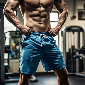 Pantalones cortos deportivos de verano estilo callejero para hombre, ropa de entrenamiento de poliéster 100% de secado rápido, cintura con cordón sólido para culturismo - Product Image 4