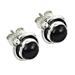 Boucles d'oreilles en argent 925 avec pierre précieuse en onyx noir, bijoux de mode pour femmes - Product Image 1