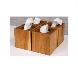 客厅或卧室用优质木制纸巾盒木制面巾架，配有手工雕刻细节