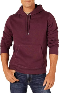 <b>Men's</b> <b>Burgundy</b> Pullover <b>Hoodie</b> Warm Cotton Blend Fleece Hooded Sweatshirt with Kangaroo Pocket - Product Image 2