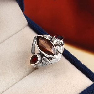 Bagues en argent sterling 925 avec trois pierres serties à griffes, pierres semi-précieuses naturelles, améthyste, citrine, plaqué rhodium - Product Image 5